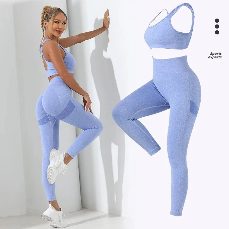 Womens Two-Piece Seamless High-Stretch Workout Outfit Set