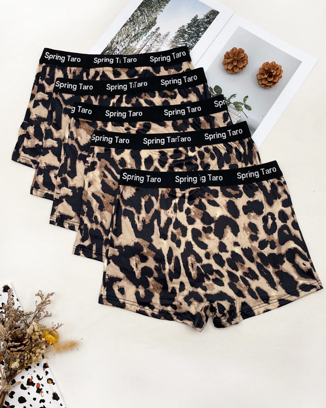 5-Pack Women's Wide Waistband Briefs with Smooth Leopard Print