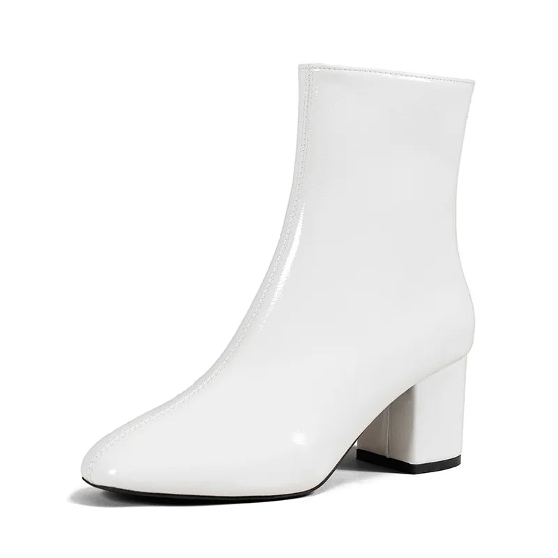 Women's Stretch Ankle Boots with Side Zipper and Mid Heel