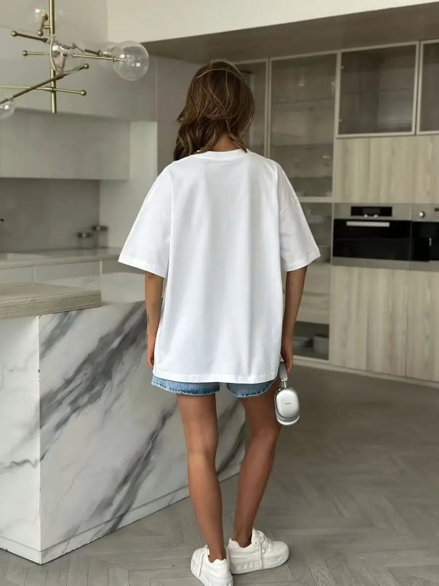 Women's Casual Loose Fit Pure Cotton Rasp Print T-Shirt