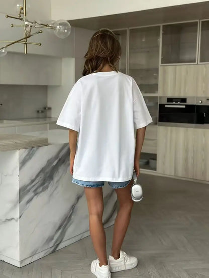 Women's Casual Loose Fit Pure Cotton Rasp Print T-Shirt