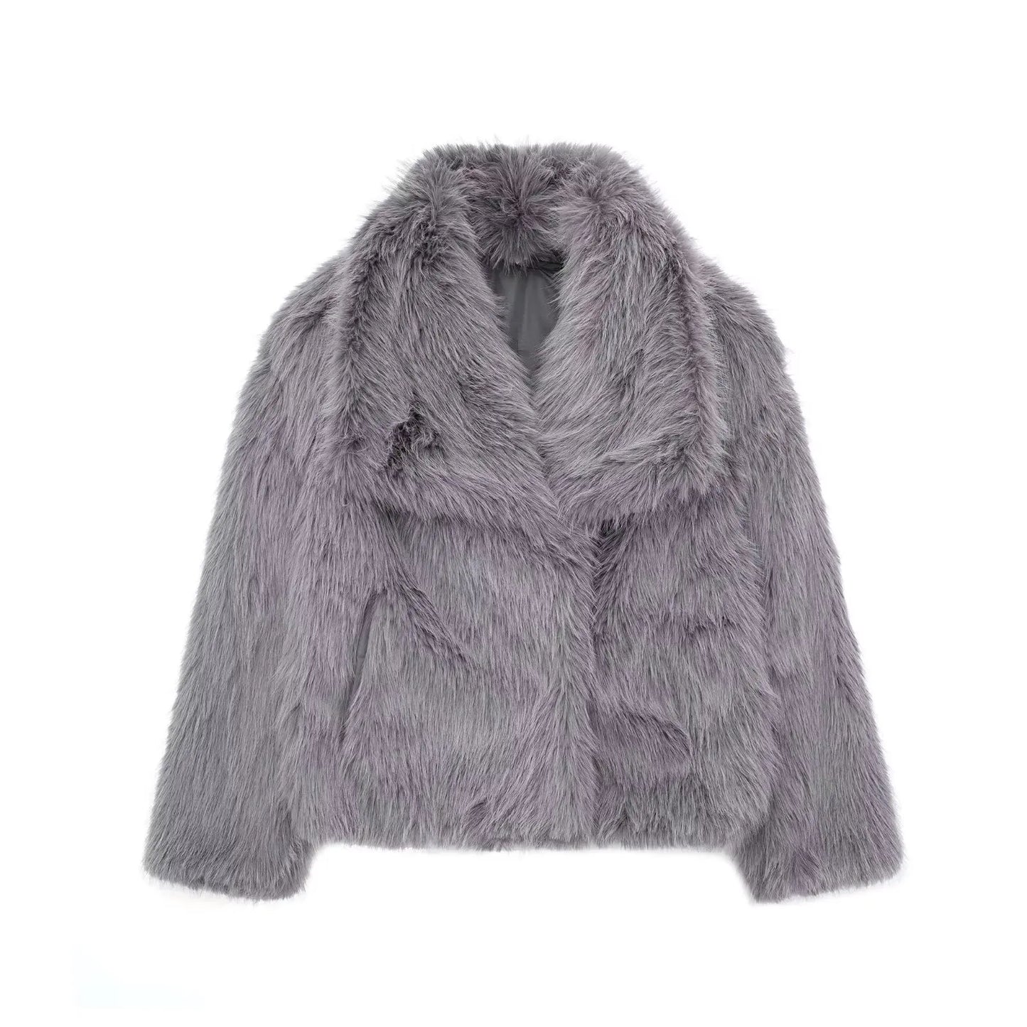 Women's Faux Fur Jacket with Lapel Collar - Thick & Warm Outerwear by TRAFZA