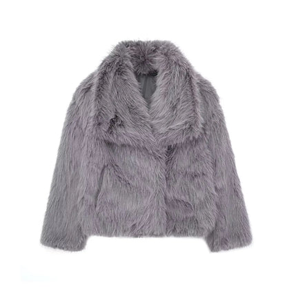 Women's Faux Fur Jacket with Lapel Collar - Thick & Warm Outerwear by TRAFZA