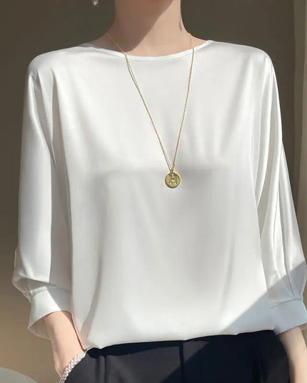 Women’s Loose Satin Silk Half-Sleeve Blouses