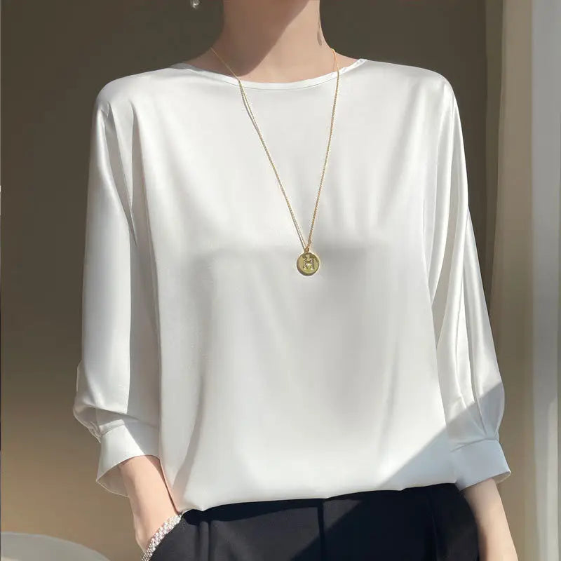 Women’s Loose Satin Silk Half-Sleeve Blouses