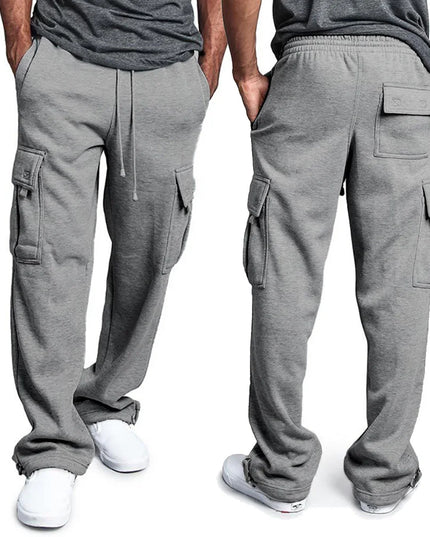 Mens Sweatpants Straight Fit Joggers for Sports and Streetwear Loose Oversized Drawstring Long Pants Men Multi-pocket Pants