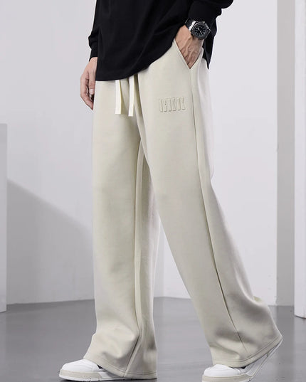 Men's Cotton Wide Leg Sweatpants with Drawstring & Letter Print