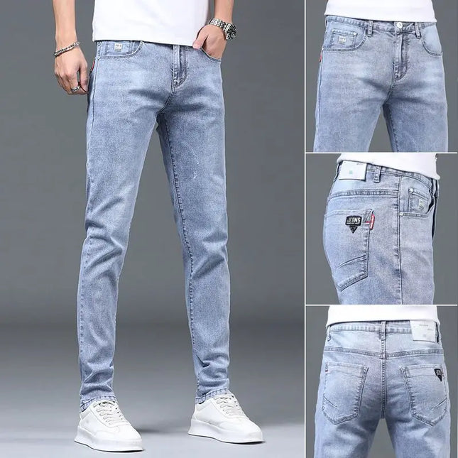 Men's Ripped Slim Fit Stretch Jeans – Straight Leg, Thin Fit Denim Pants for Men
