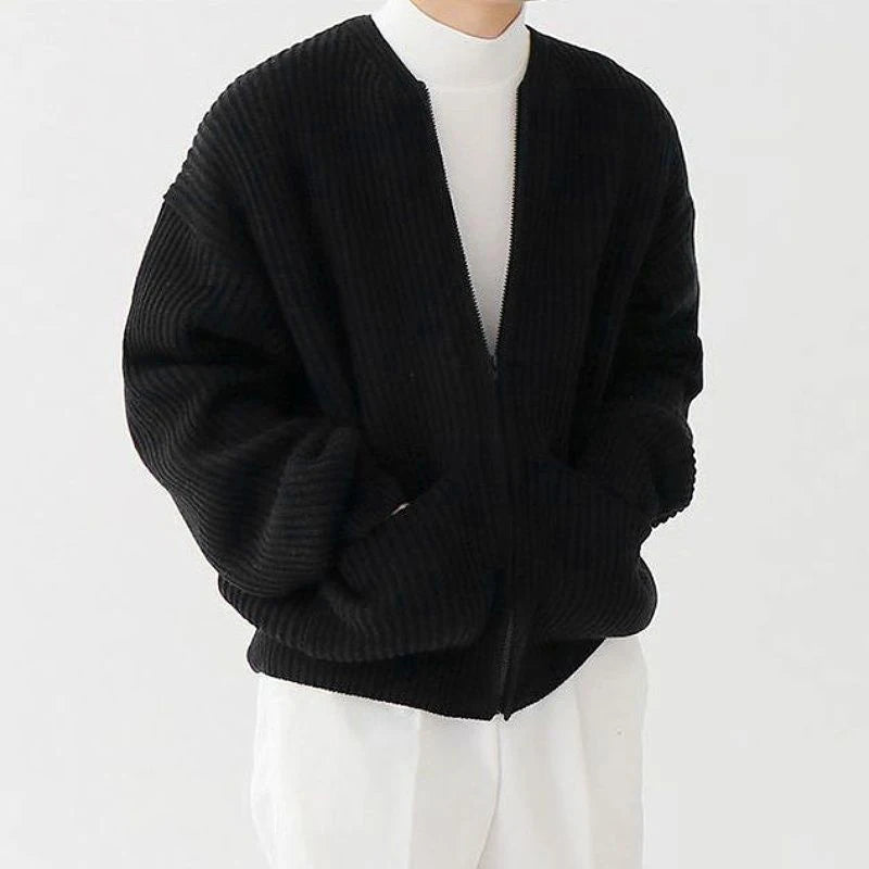 Men's Casual Round Neck Zip-Up Striped Jacket with Pocket – Stylish & Versatile Outerwear