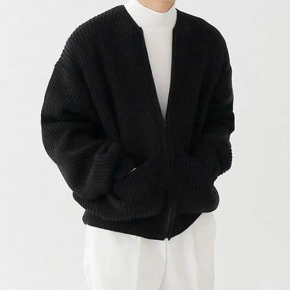 Men's Casual Round Neck Zip-Up Striped Jacket with Pocket – Stylish & Versatile Outerwear