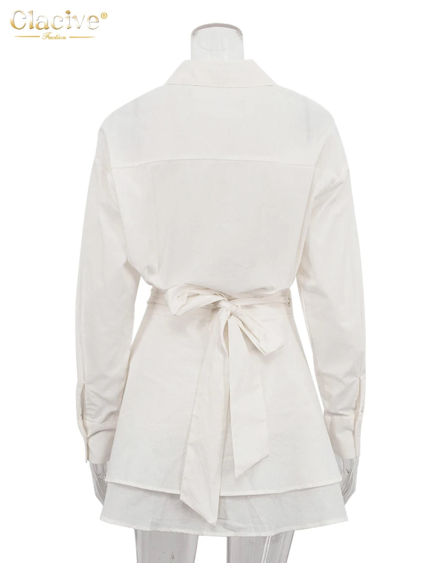 Women's Casual Loose Two-Piece Set with Long Sleeve Shirt and High-Waist Mini Skirt