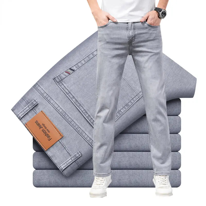 Straight Stretch Denim Men's High-Waist Jeans 