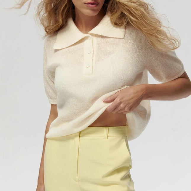 Knitted Women's Short Sleeve Polo T-Shirt
