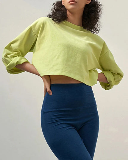 Women's Cotton Casual Long-Sleeved Cropped Loose Sweater