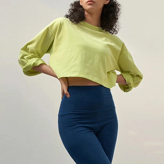 Women's Cotton Casual Long-Sleeved Cropped Loose Sweater