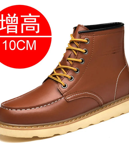 Men’s Height-Increasing Boots - Comfortable Faux Leather Mens Shoes for Enhanced Height & Style