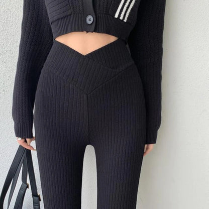 Women's Knitted High-Waist Wide-Leg Flare Pants