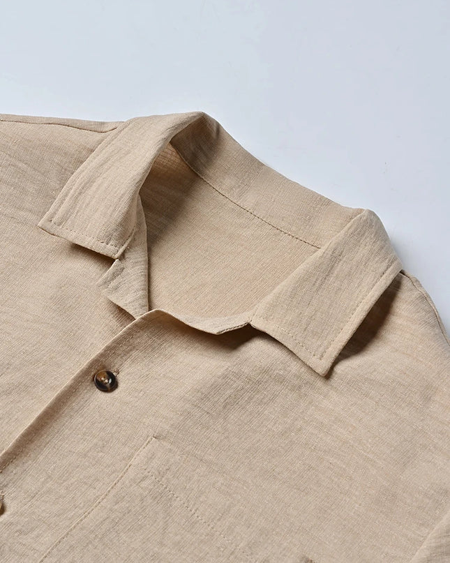 Vintage Men's Two-Piece Casual Short Sleeve Shirt and Pants Set