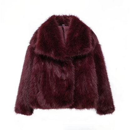 KONDALA Women's Faux Fur Turn-Down Collar Elegant Jacket