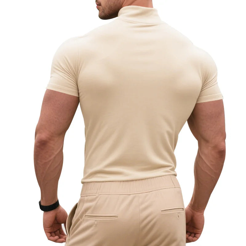 Men's Quick-Dry Half High Collar Short Sleeve Breathable Slim T-Shirt