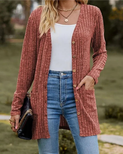 Women's Milled Pit Stripe Button-Front Long Sleeve Cardigan
