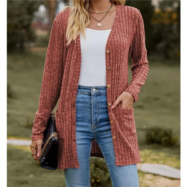 Women's Milled Pit Stripe Button-Front Long Sleeve Cardigan