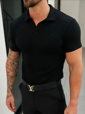 Men's Slim Fit Ribbed Knit Polo T-Shirt