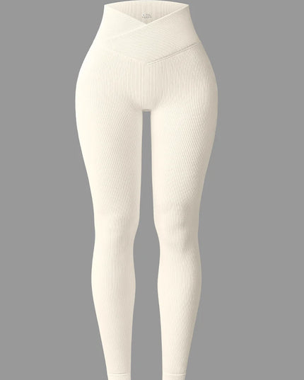 High-Waisted Slim Fit Yoga Pants for Women with Thread Detail - Various Colors