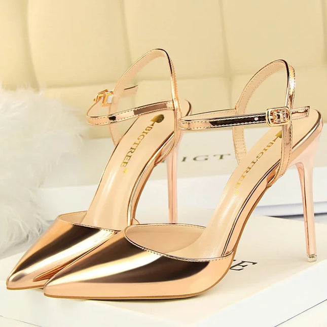 BIGTREE Women's Pointed Toe Buckle Strap Stiletto Heels