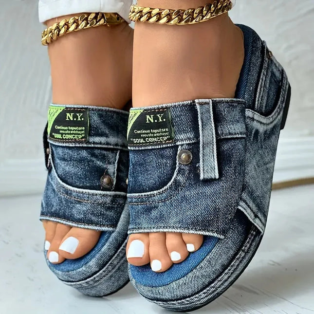 Denim Platform Women's Slip-On Slippers