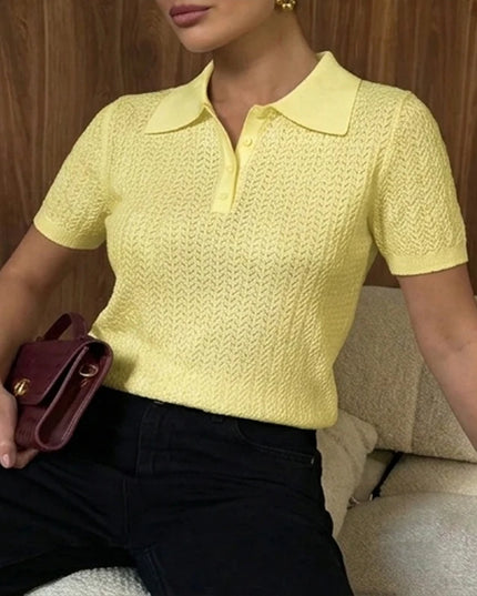 Hollow Knit Short Sleeve Polo T-Shirt for Women