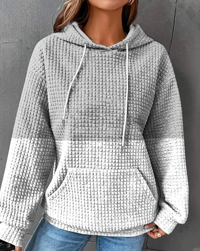 Oversized Women's Hoodie Sweatshirt with Waffle Knit