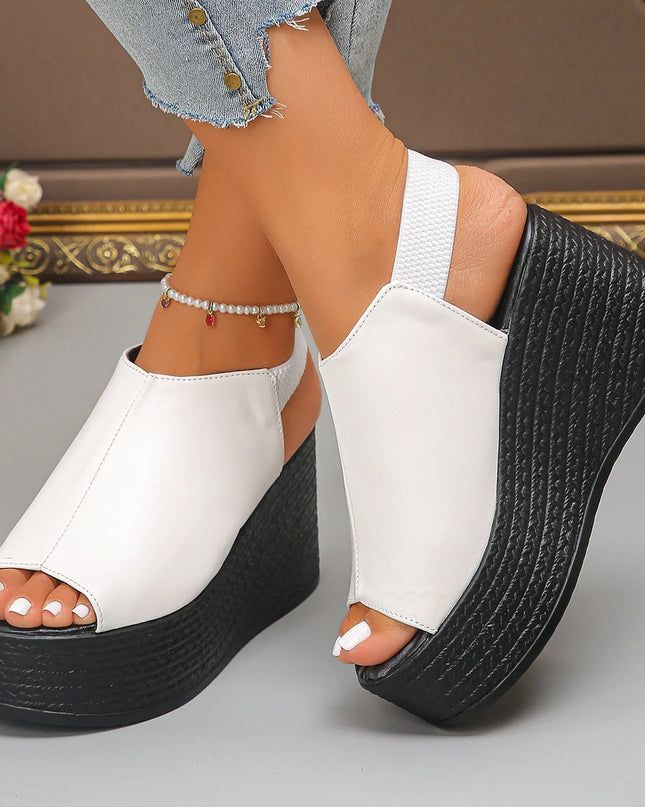 Women’s Faux Leather Wedge Sandals with Open Toe