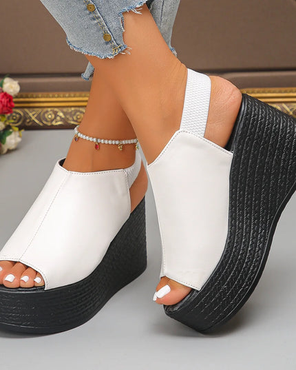 Women’s Faux Leather Wedge Sandals with Open Toe