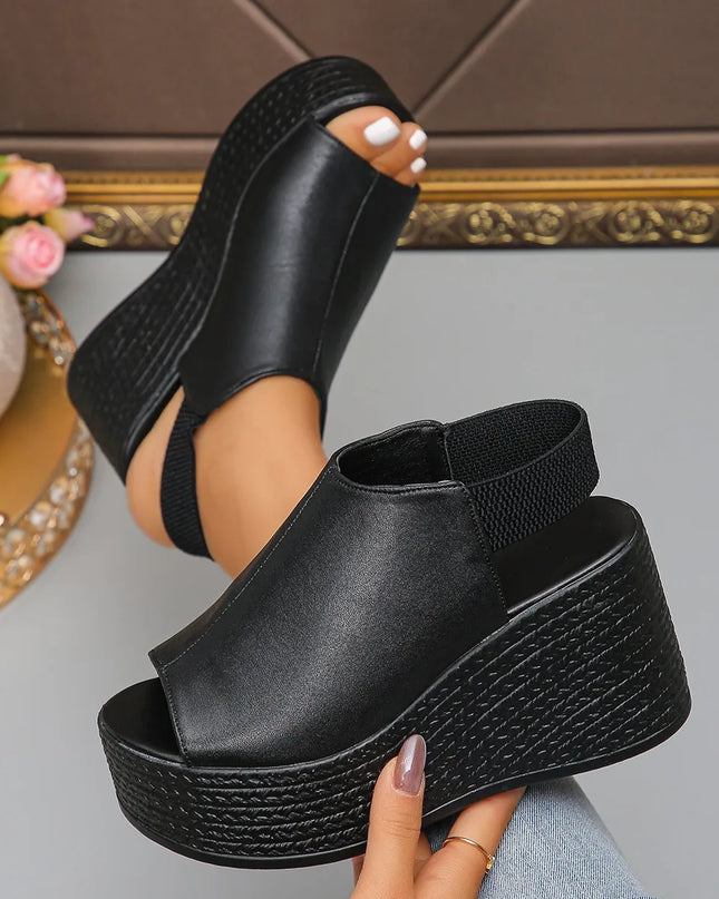 Women’s Faux Leather Wedge Sandals with Open Toe