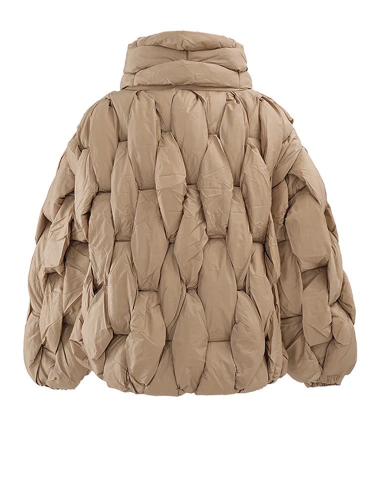 Unisex Thick Parka Jacket: Square Weave High Collar Warm Puffer Coat