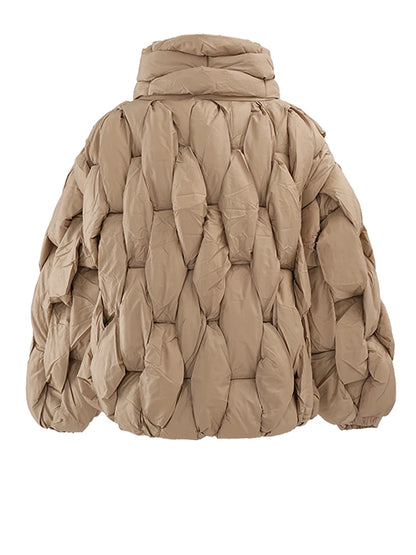 Unisex Thick Parka Jacket: Square Weave High Collar Warm Puffer Coat