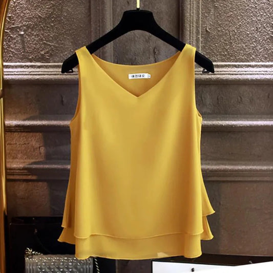 Sleeveless Chiffon V-Neck Blouse for Women 