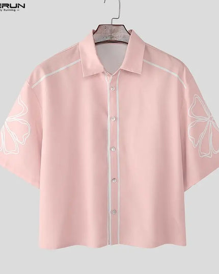 Increun Men's Summer Printed Short Sleeve Lapel Shirt