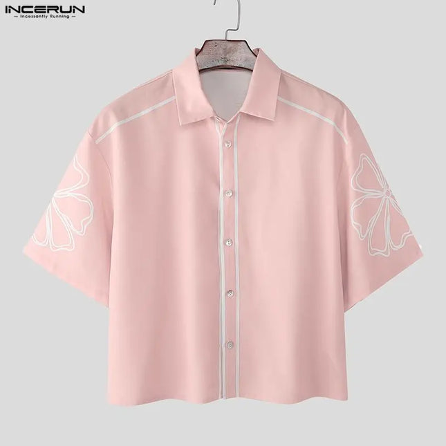 Increun Men's Summer Printed Short Sleeve Lapel Shirt