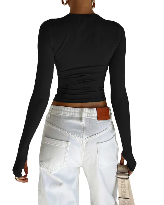 Women's Long Sleeve Slim Fit Top with Thumb Holes - Various Colors