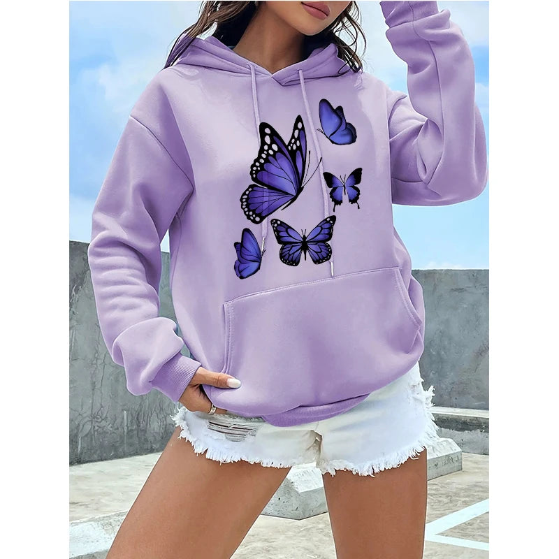 Women's Butterfly Pattern Printed Hoodie Sweater