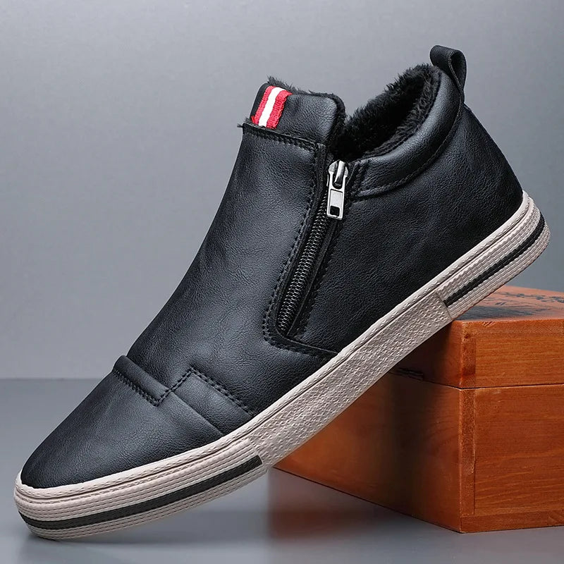 Men's Slip-On Sneakers with Side Zipper – Flat Casual Shoes for Men