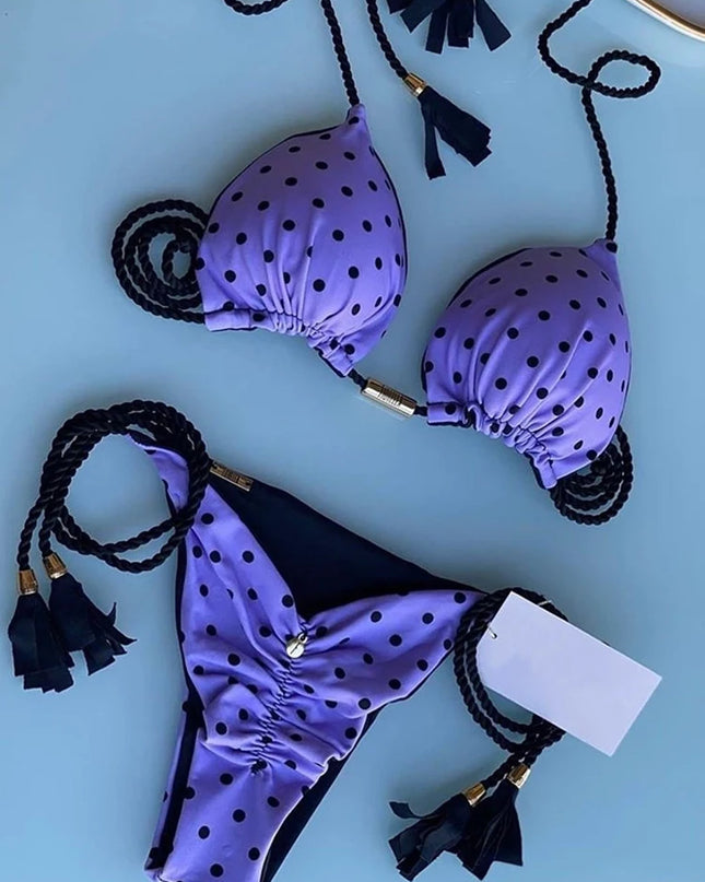 Leopard Print Braided Rope Push-Up Bikini Set for Women - Various Designs