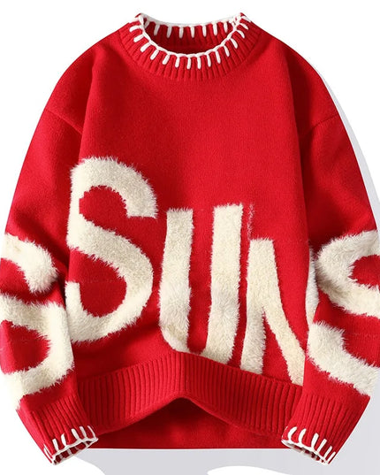 Men's Casual Knitted Loose Fit Jacquard Sweater
