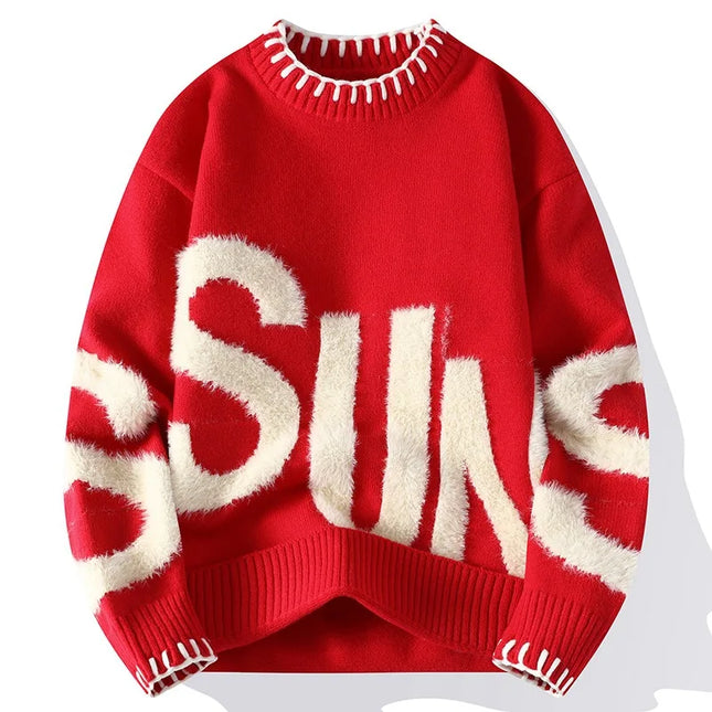 Men's Casual Knitted Loose Fit Jacquard Sweater