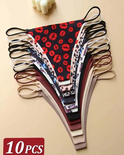 10Pcs Women's Seamless Thong with Thin Straps, Low Waist, High Flexibility