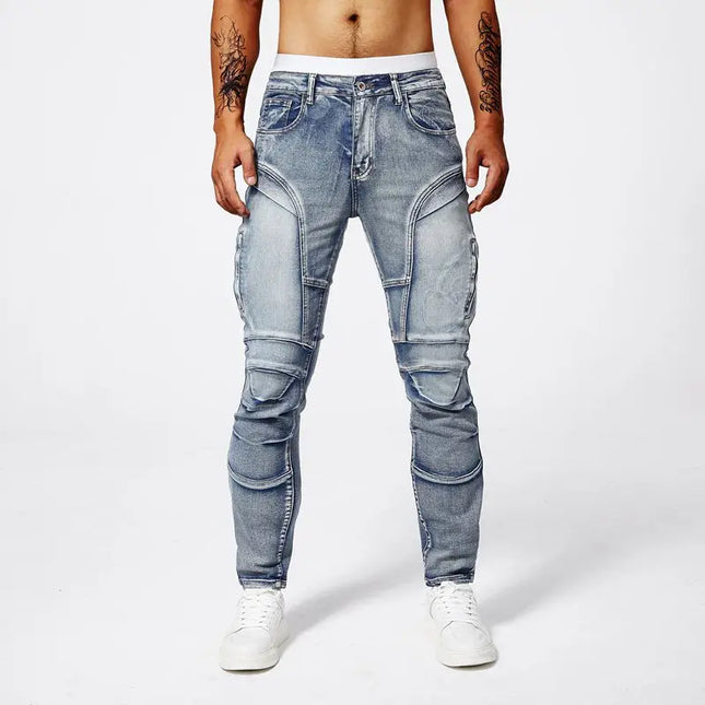 Men's Zipper Pleated Retro Denim Pants