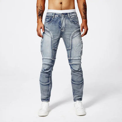 Men's Zipper Pleated Retro Denim Pants