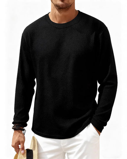 Men's Waffle Knit Crew Neck Long Sleeve Sweater